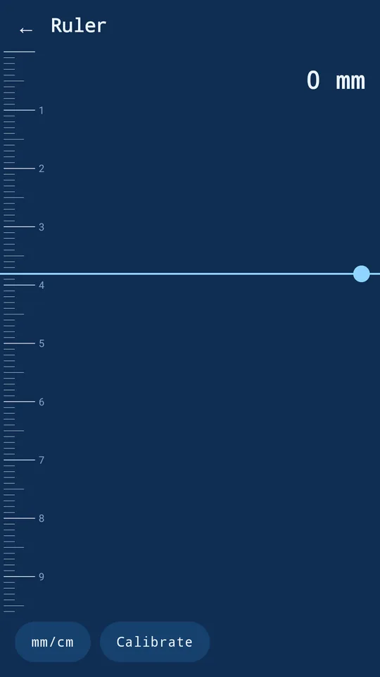 The ruler in Blueprint: an on-screen scale in cyanotype line-work, calibratable so it reads true